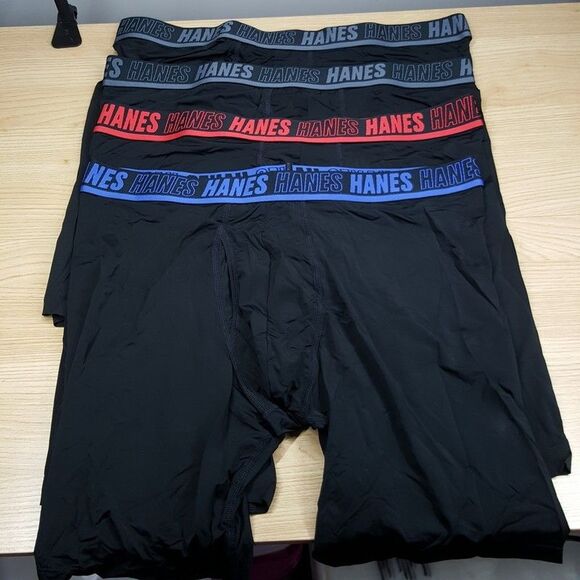 HANES Long Boxer Briefs Mens XL Black 4-Pack Moves Performance Anti Chafe - Picture 1 of 3
